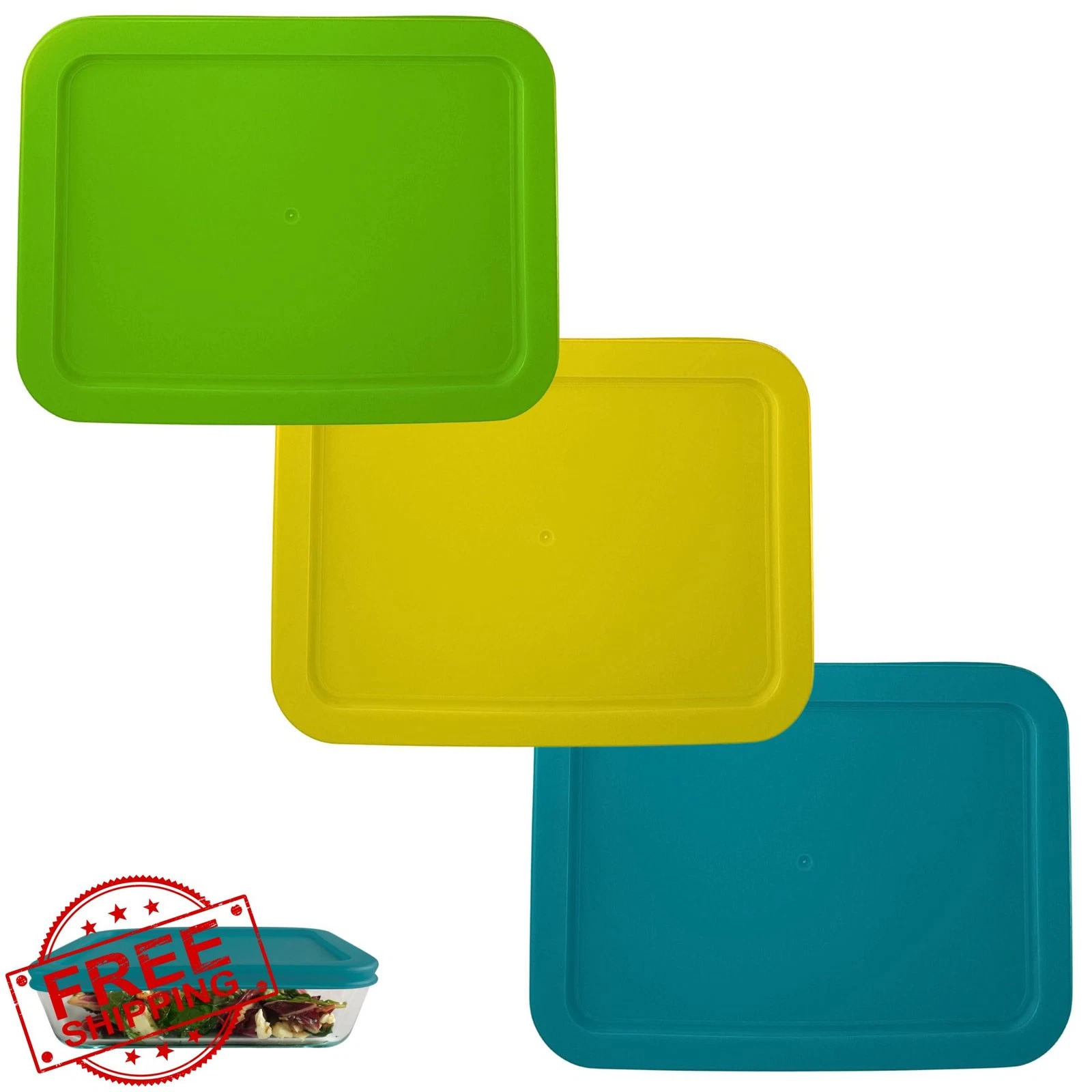 Pyrex 7211-PC 6 Cup Lids 3 Pack Spring Green/Yellow/Turquoise