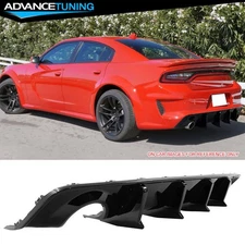 For 20-23 Dodge Charger Widebody IKON V3 2PC Gloss Black Rear Bumper Diffuser PP