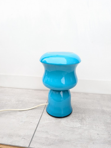 Vintage Blue 1970s Mushroom Table Lamp Cased Glass Vianne VV Retro Decor French - Foto 8 di 21