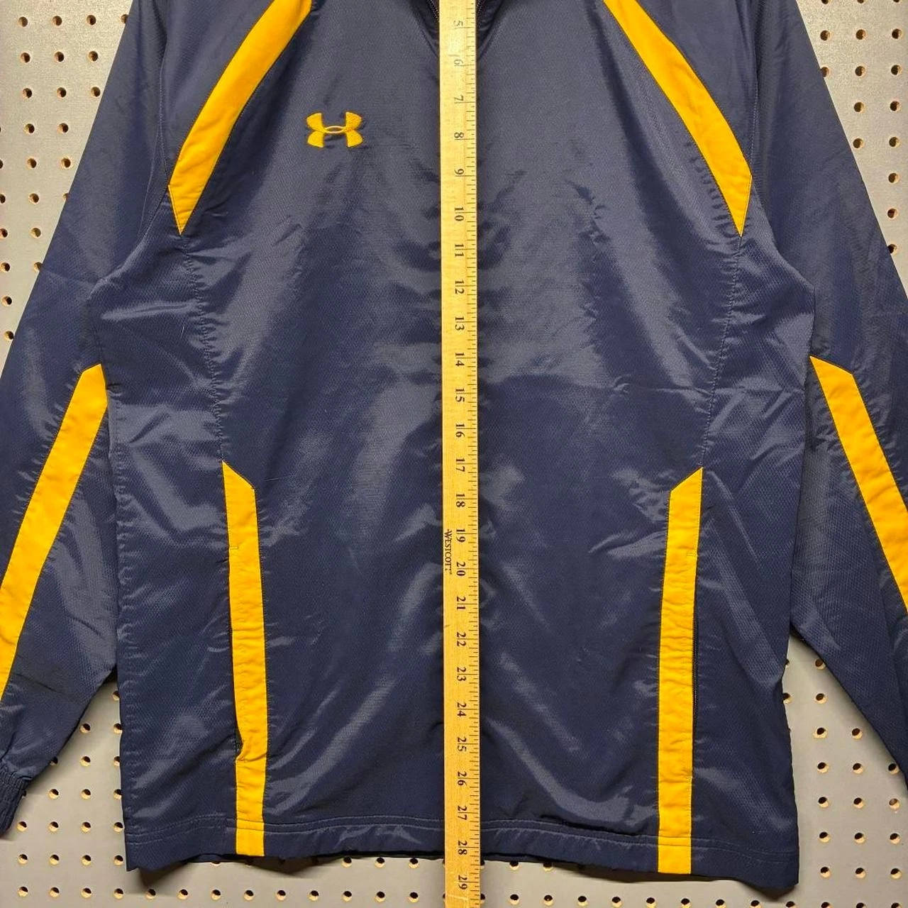 Under Armour Mens Windbreaker Jacket Navy Yellow Zip Up Mock Neck Small - product detail image 5