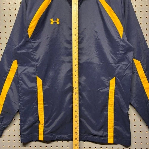 Under Armour Mens Windbreaker Jacket Navy Yellow Zip Up Mock Neck Small image 5