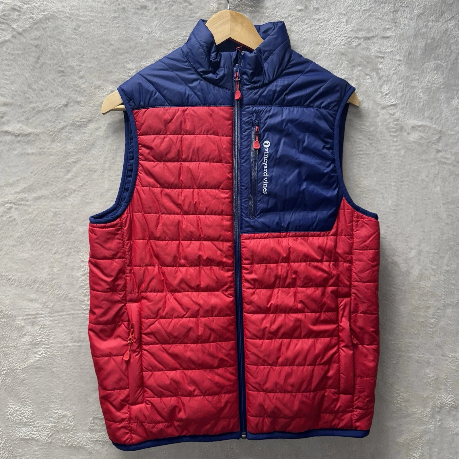 Vineyard Vines Full Zip Puffer Vest Waterproof Insulated Red/Navy Men’s Small