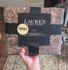 Ralph Lauren Hallie Full/Queen Duvet Cover Set Tan Burgundy Paisley 3pc NEW