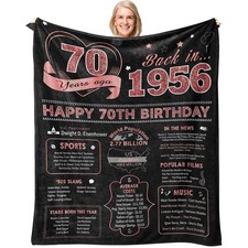 70th Birthday 1956 Women Throw Blanket 70 Year Old Mom Grandma 60x50 Inch