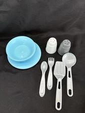 Step 2 Toy Kitchen Replacement Bowl Plate Blue Utensils Fork Spoon Salt Pepper