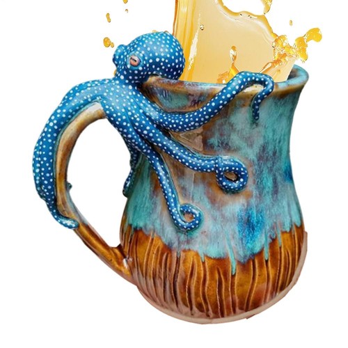 Handgefertigter 3D Oktopus Harz Kaffeebecher - einzigartig geformter Tentakelgriff