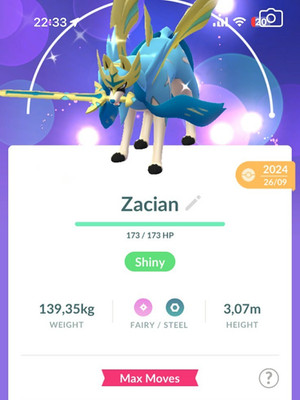 Pokemon Shiny Crowned Zacian Ievel 50,3 Skill - Trading 20K /Unregistered 1M
