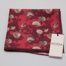 Roda NWT Wool / Silk Blend Pocket Square In Red / Cream / Brown Floral Print