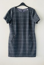 Mint Velvet Dress UK 14 grey short Sleeve Check wool blend 