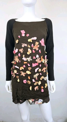 Abito Maglione Originale Valentino Garavani 3D Fiori Marrone IT 42 UK 10 US S Eu 36
