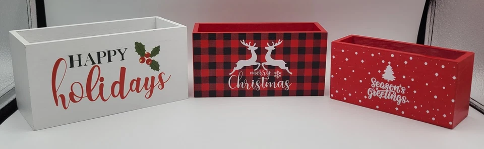 3pcs Holiday Center Piece Nesting Wooden Boxes - Image 2 of 4