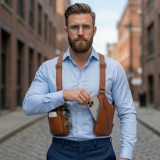 Unisex Cowhide Leather Shoulder Holster Bag Travel Tactical Chest Harness Pouch