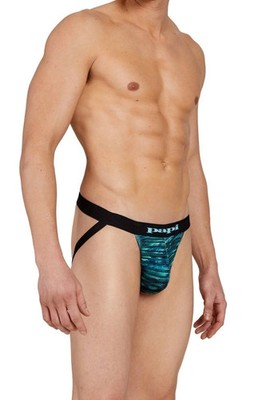 NWT Papi Mens Glitch Print Microfiber Jockstrap - Teal (Size Medium)