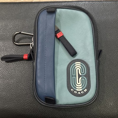 Coach Men s Colorblock Leather Bag Good To Hold Phone Blue/Teal Travel
