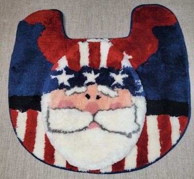 RARE Vintage Uncle Sam Patriotic Toilet Seat Cover & Toilet Rug Mat NEW Go USA!