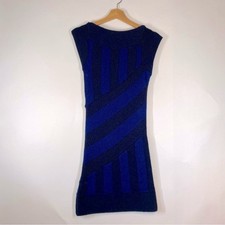 Mango Womens Blue Black Striped Knit Grunge Indie Cap Sleeve Midi Dress Size S