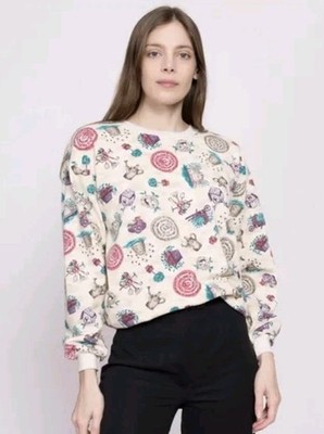 Vintage Cape Cod Rundhalsausschnitt Langarm Blumen Grafik Pullover Small Made in USA