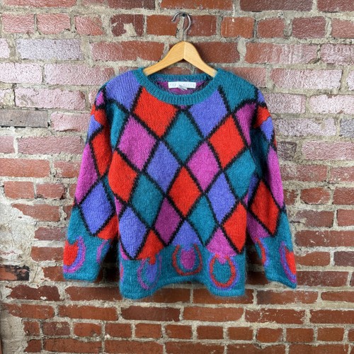 Vintage The Limited Sweater Womens Size Small Multicolor Mohair Wool Argyle Knit - Image 1