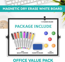 Dry Erase White Board 16 X 12 Inch with Stand 10 Markers 4 Magnets Black