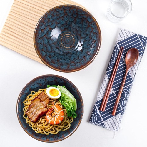 1200ml Ceramic Ramen Bowl Set of 2 Japanese Noodle Bowls with Spoons and Chopst - Picture 4 of 7