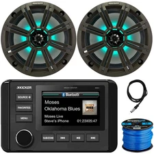 Kicker Media Center Receiver, 2x 8" 300W Speaker, Charcoal Grille, Antenna, Wire