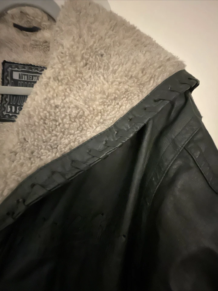 Vint. Auténtico abrigo Winlit 1969 cuero verde oscuro Insu Mid talla L para mujer Foto 4 de 4