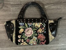 Mellow World Flower Shop Studded Beaded Tote Bag Zip Closure