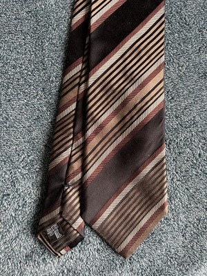 Giorgio Armani Cravatte 100% all silk luxury bar code neck tie Brown Vintage Men