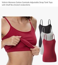 Womens Cotton Camisole Adjustable Strap Tank Tops with Shelf Bra Stretch
