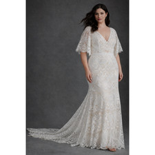 BHLDN Rish Haleh Lace Wedding Dress Ivory Deep V Boho Bridal Gown 22 NWT