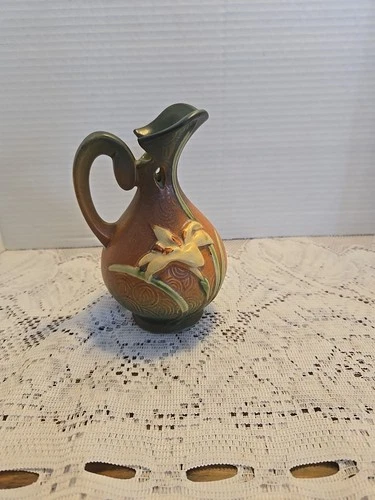 Roseville Zephyr Lily Brown 1946 Vintage Mid Century Modern Pottery Ewer 22-6