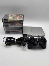 Sony PlayStation 2 Slim Console - Satin Silver W/ 11 Games  Memory Card - WORKS