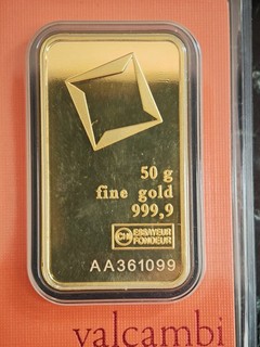 Goldbarren 50 Gramm / 999 9 Gold „Valcambi“ in Blisterkarte zertifiziert