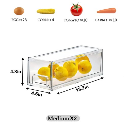 2Pack Clear Fridge Drawers Pull Out Stackable Refrigerator Drawer Organizer B... - Bild 3 von 6