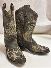 Old West Children’s Leather Upper Dark Gray Western Cowboy Boots SZ 12.5 D