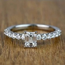 2Ct Emerald Cut Lab-Created Diamond Women Engagement Ring 14k White Gold Plated