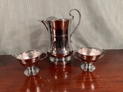 Vintage FarberWare Chrome Pitcher 9'' Plus Sugar and Creamer - MCM Art Deco - NY