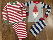 HANNA ANDERSON Lot Of 2 PAJAMAS, 120, 6-7, Holiday Striped Gnome Christmas