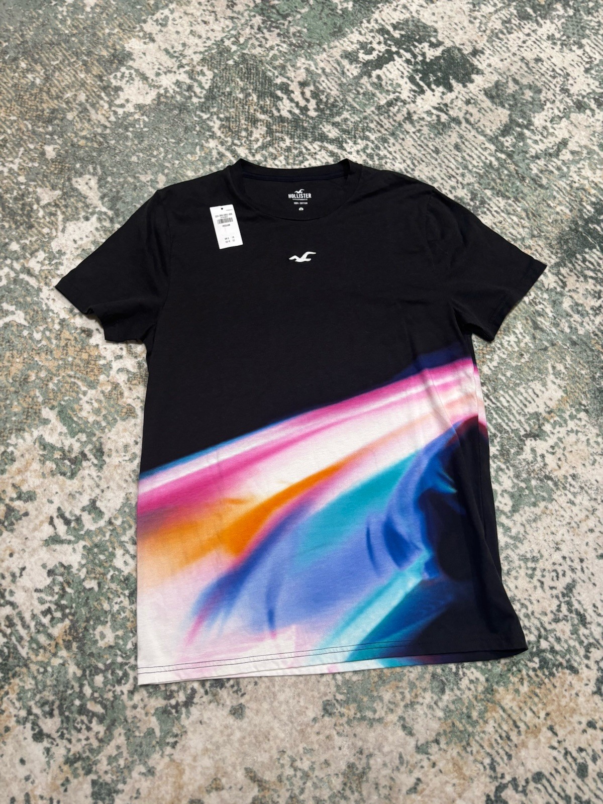 HOLLISTER Men's SIZE M Black w/Multi Stripes Short Sleeve T SHIRT Cotton