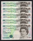 GB QEII - 1993 KENTFIELD B364 - £5 FIVE POUNDS BANKNOTE - 5x CONSECUTIVE NOTES