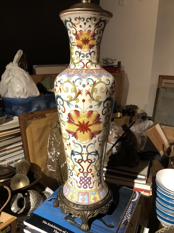 Chinese Handpainted Chinoiserie Oriental Floral Tall Vase.