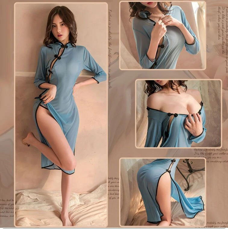Lencería sexy para mujeres Estudiante chino Disfraz Hanfu Cheongsam Prendas para dormir Foto 4 de 4