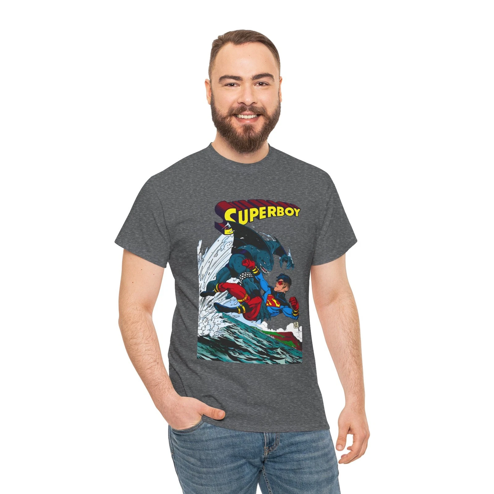 Superboy Vs King Shark T-Shirt - Tom Grummett Art - Superman Family - DC Comics