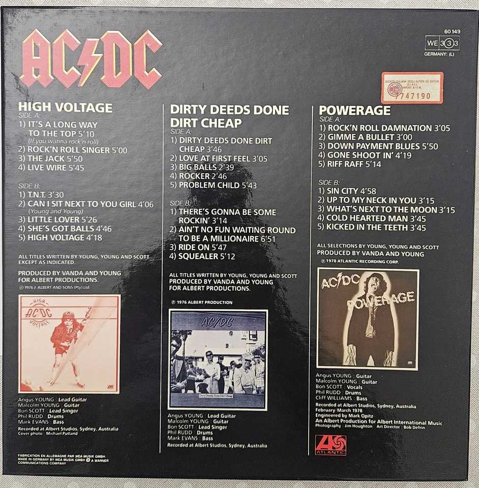 AC/DC 3 Record Set Limited Box Cofanetto 3 LP Album 33 + EP (no Poster) - Immagine 2 di 4