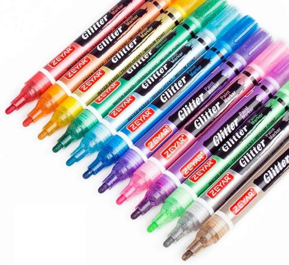Glitter Paint Pens, Water-based, Medium Point, 12 Colors, Great for Greeting ... - Image 2 of 4