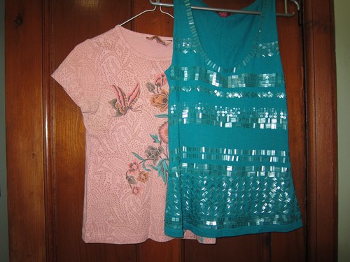 Pair Monsoon summer tops, UK8; jade vest top with embellishments; pink floral T - Picture 3 of 11