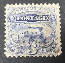 U.S. 1869 Stamp #114 Pictorial Issue With Grill Ultramarine Used Light Cancel NH