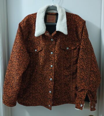 Levis Leopard Print Corduroy Sherpa Collar Trucker Jacket Women's Size 4x