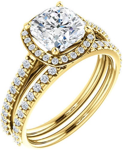 2.02 carat Cushion cut Diamond Halo Engagement Bridal Set 14k Yellow Gold Ring