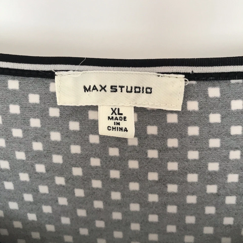 Max Studio Dress X-Large Shift Black White Geometric Flare Stretch Casual Office - Image 4 of 4